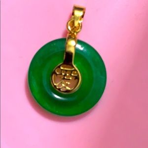 Green donut jade pendant/ Chinese character lucky charms